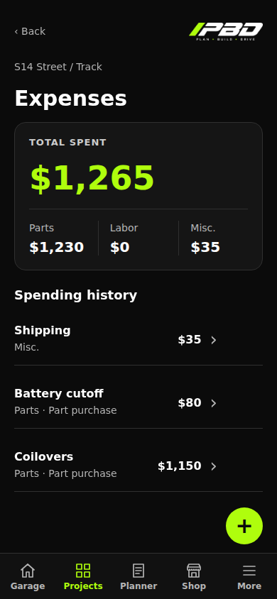 PBD Expenses screen