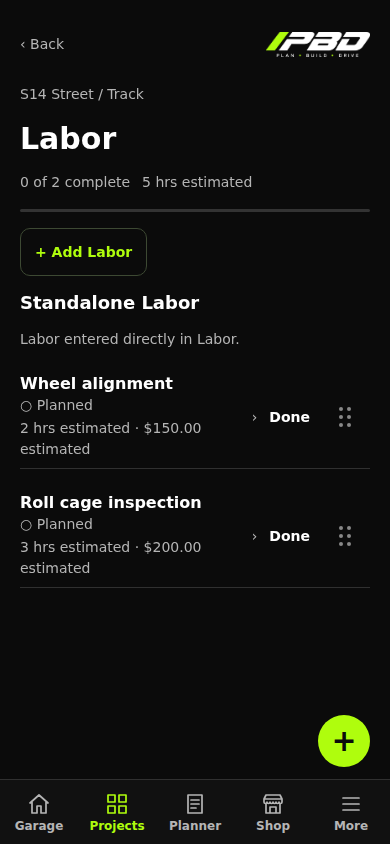 PBD Labor screen